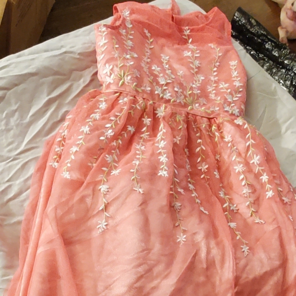 Charming Peach Floral Kids Dress